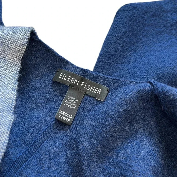 Eileen Fisher Navy Merino Wool Poncho Sweater With Sash XXS/XS - Picture 6 of 6